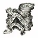 A stack of money intertwined with a back bone tattoo design idea