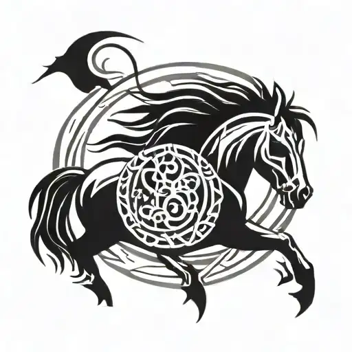 skeleton horse inside horseshoe tattoo design idea