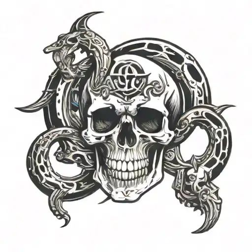 Male skull and horse shoe tattoo design idea