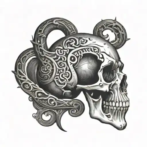 Male skull and horse shoe tattoo design idea
