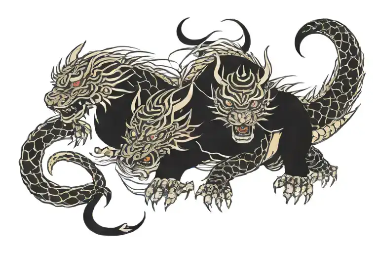 dragon, tiger, samuraiz, katana, ninja, tattoo design idea