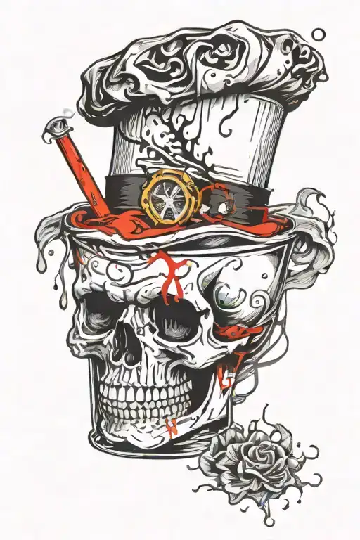 shot glass with skull in chef hat smoking tattoo design idea