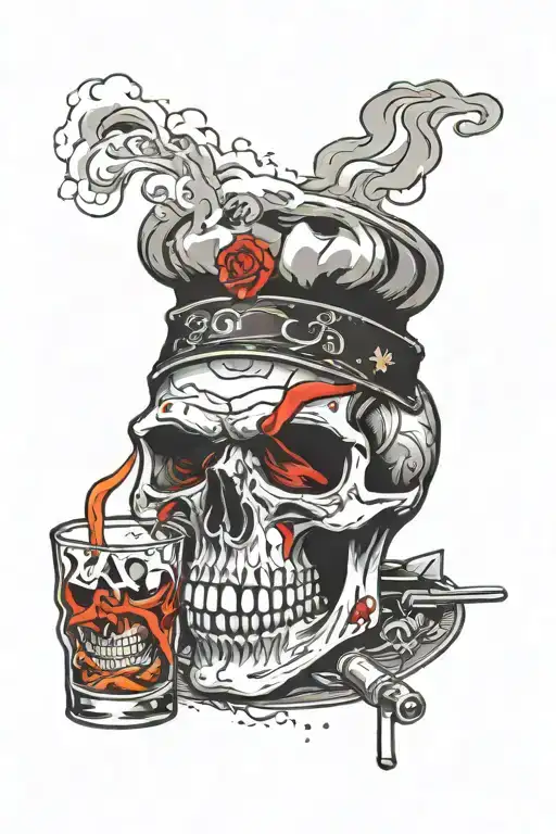 shot glass with skull in chef hat smoking tattoo design idea