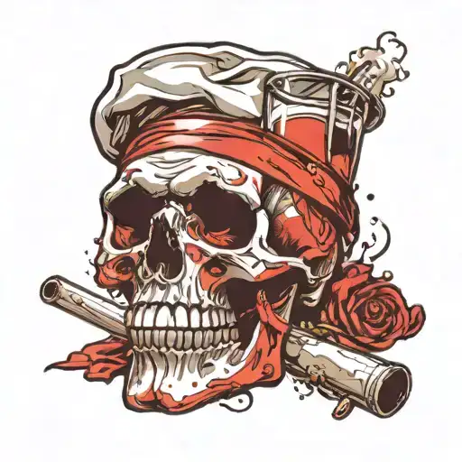 shot glass with skull in chef hat smoking tattoo design idea