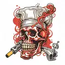 shot glass with skull in chef hat smoking tattoo design idea