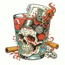 shot glass with skull in chef hat smoking tattoo design idea