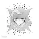 A Japanese-inspired tattoo featuring a manga character surrounded by sky flowers tattoo design idea