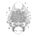 A Japanese-inspired tattoo featuring a manga character surrounded by sky flowers tattoo design idea