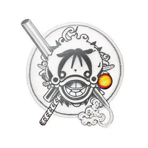 luffy's straw hat + Sasuke Eternal Mangenkyo sharingan + 7-star dragonball tattoo design idea