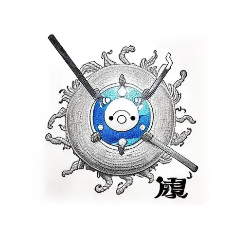 luffy's straw hat + Sasuke Eternal Mangenkyo sharingan + 7-star dragonball tattoo design idea