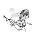 A silhouette of a person exercising at the gym with a heartbeat line incorporated into their movements tattoo design idea