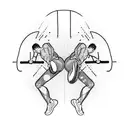 A silhouette of a person exercising at the gym with a heartbeat line incorporated into their movements tattoo design idea