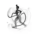 A silhouette of a person exercising at the gym with a heartbeat line incorporated into their movements tattoo design idea