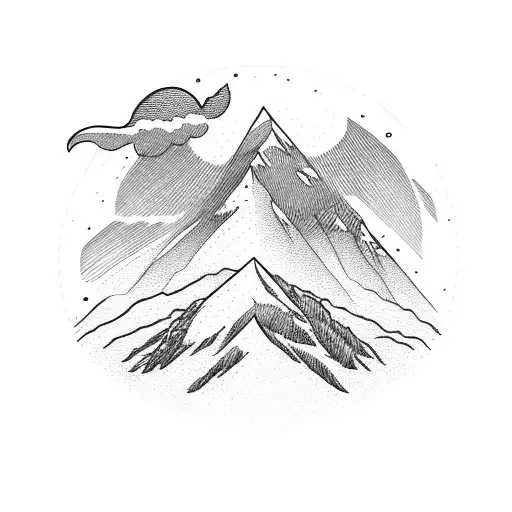 A majestic snow-capped mountain peak rising from the depths of the ocean tattoo design idea
