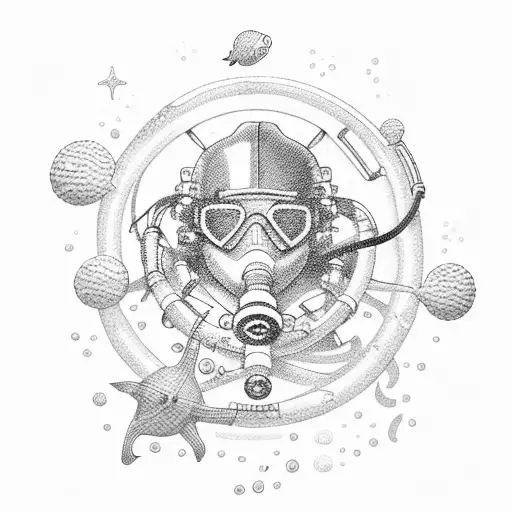 a scuba diver diving into an ocean of stars tattoo design idea