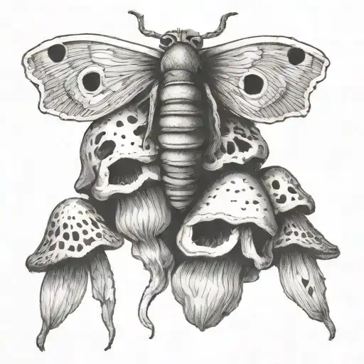 mushroom moth surrounded tattoo design idea