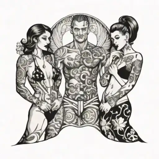 four people in swimwear  tattoo design idea