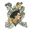 four men in dresses tattoo design idea