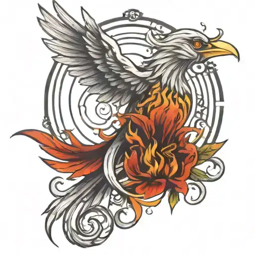 Pheonix Bird flying rapped around Italian horn  tattoo design idea