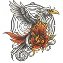 Pheonix Bird flying rapped around Italian horn  tattoo design idea