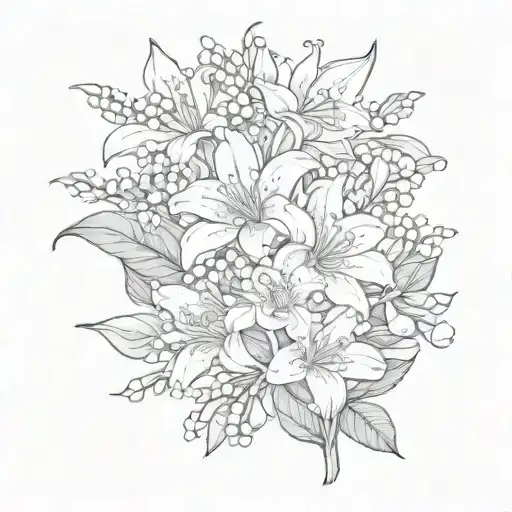 honeysuckle, daisy, lily of the valley flower bouquet tattoo design idea