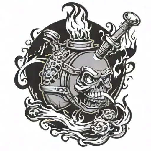 spit roasting over fire tattoo design idea
