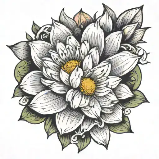 Daisy honeysuckle water lily tattoo design idea