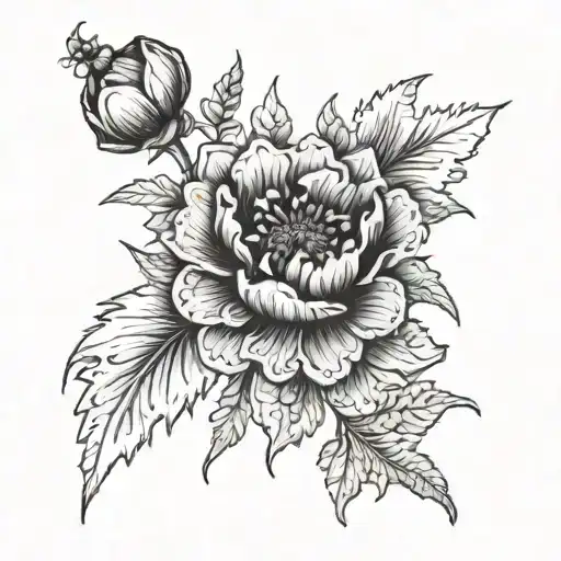 marigold, poppy, daisy, violet flower tattoo design idea