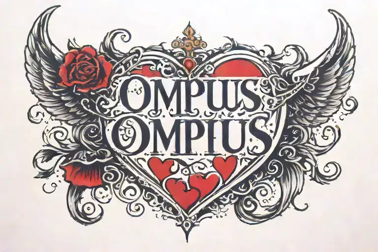 realistlic goth girl's inner thigh with the word "ompus" and a heart next to it written on it with a black marker tattoo design idea