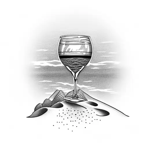 wine glass on a sandy beach with a sunset tattoo design idea