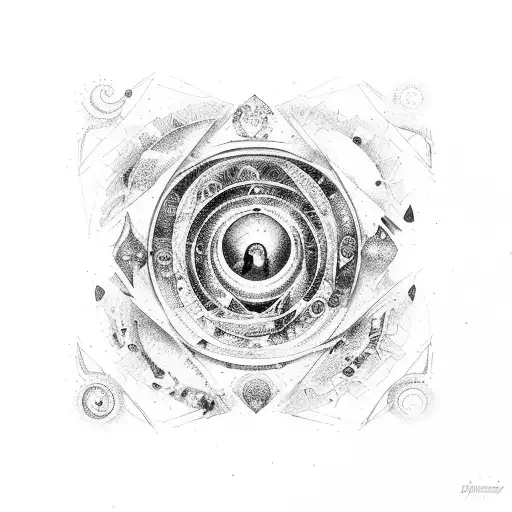 An artistic representation of Hecate surrounded by a spiral of watercolor elements tattoo design idea