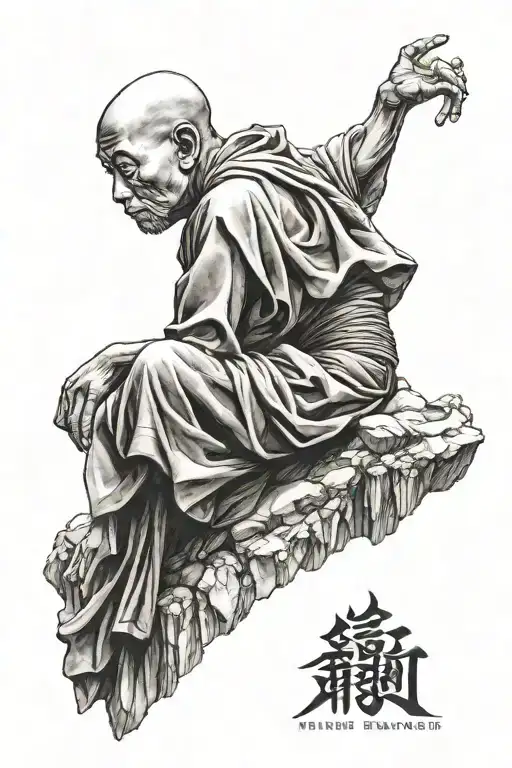 budist monk from half back side on mount  tattoo design idea