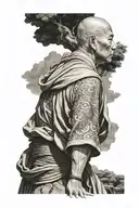 young budist monk from half back side on mount  tattoo design idea
