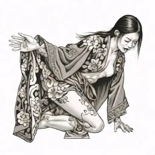 nude girl takes off his kimono tattoo design idea