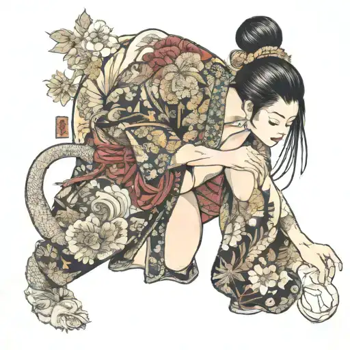 nude girl takes off his kimono tattoo design idea