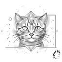 silhouette of a cat lounging on a crescent moon, one paw reaching down tattoo design idea