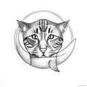 silhouette of a cat lounging on a crescent moon, one paw reaching down tattoo design idea