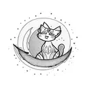 silhouette of a cat lounging on a crescent moon, one paw reaching down tattoo design idea