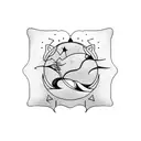 silhouette of a cat lounging on a crescent moon, one paw reaching down tattoo design idea