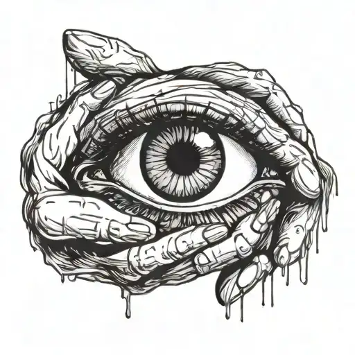 hands open eye looking tattoo design idea