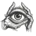 hands open eye looking tattoo design idea