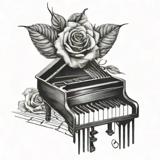 Piano  keys with rose  tattoo design idea
