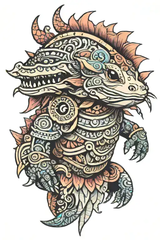 axolotl aztec armor tattoo design idea