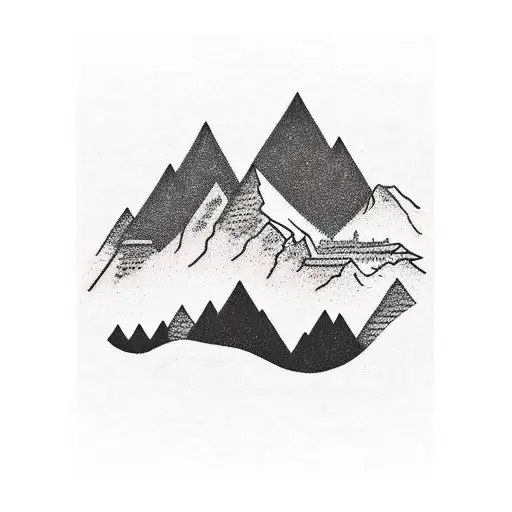 A majestic mountain range with a silhouette of a soulful musician playing a guitar at the peak tattoo design idea