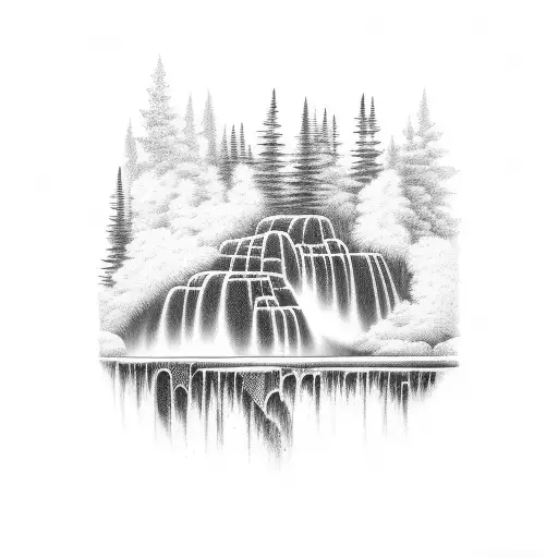 A trombone merging with a waterfall in a natural landscape tattoo design idea