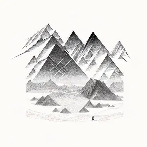 A trombone merging into the shape of a mountain range tattoo design idea