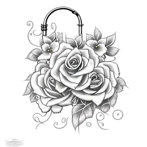 A trombone intertwined with vines and flowers tattoo design idea