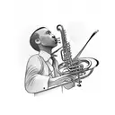 A trombone playing music notes that transform into birds flying away tattoo design idea