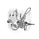 A trombone playing music notes that transform into birds flying away tattoo design idea