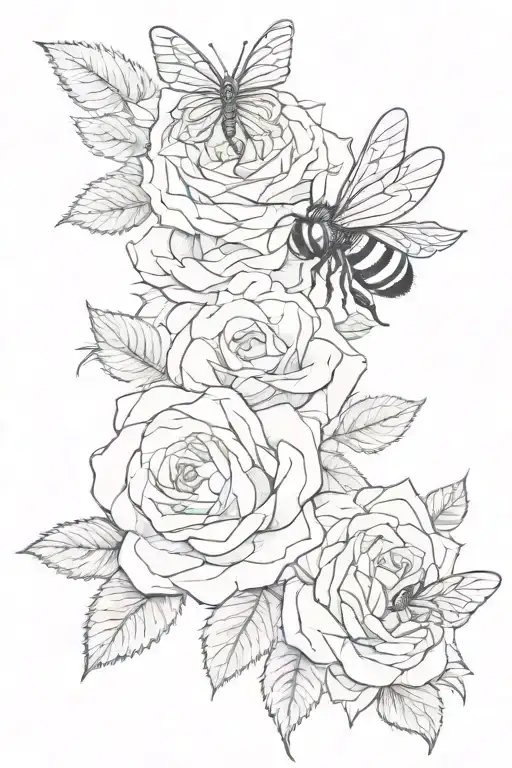 roses, bumble bee, butterfly tattoo tattoo design idea